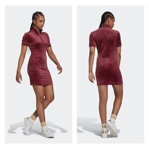 Adidas Mini Dress Velvet Trefoil Originals 1/4 zip logo Athleisure Sz M NEW